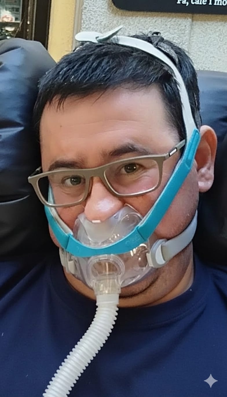Jordi Garcia Soto hoy, con ventilación asistida